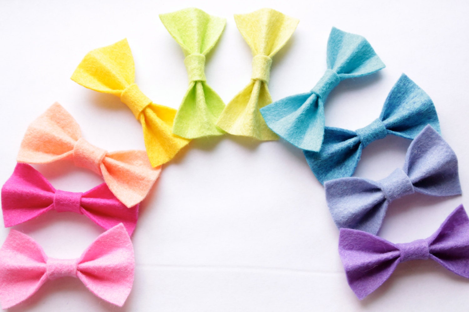 Pick your color--set of 2 felt bows (pink, hot pink, peach, yellow, sea green, lime, turquoise, blue, cobalt, lavender, purple) - lbratt