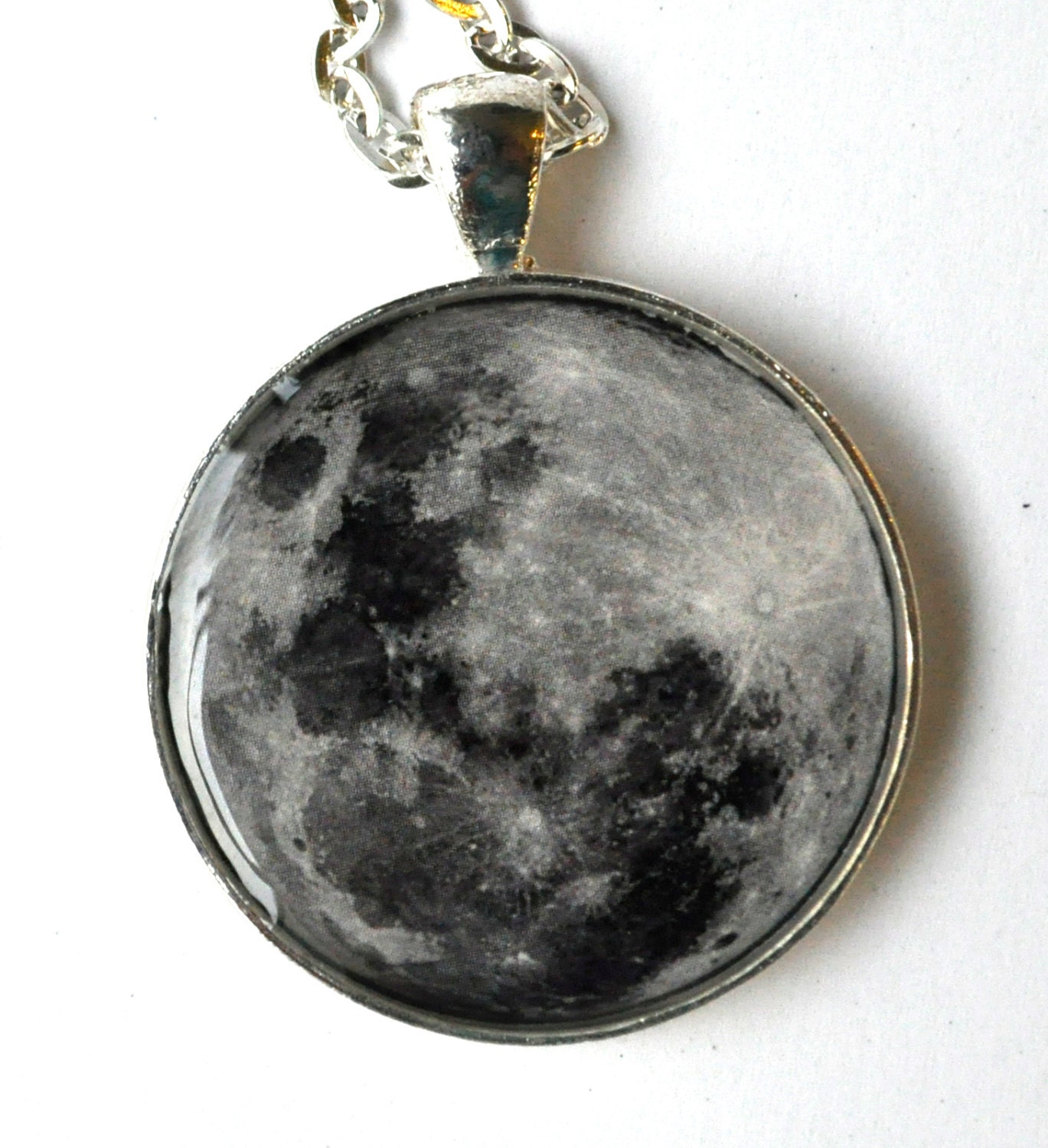 Moon Pendant. Resin Jewelry. Full Moon. Galaxy. Space. Silver Plated