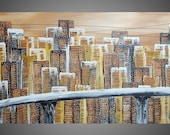 72 x 30 Oversized City Art Abstract Acrylic Painting on large Canvas Skylines Art Deco Brown Black White NEW Ready to hang FREE SHIPPING
