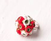 Spring wedding  -  spring jewelry - gift for her - love - red white - ranunculus bouquet - flower jewelry - ring unique -  ranunculus