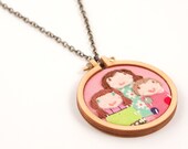Custom portrait of 3 - necklace - made to order by dandelyne - embroidered and appliqued