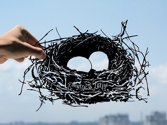 Family Nest Handmade Original Papercut First Anniversary Personalized Gift: Hand-Cut Paper Art Silhouette (UNFRAMED)