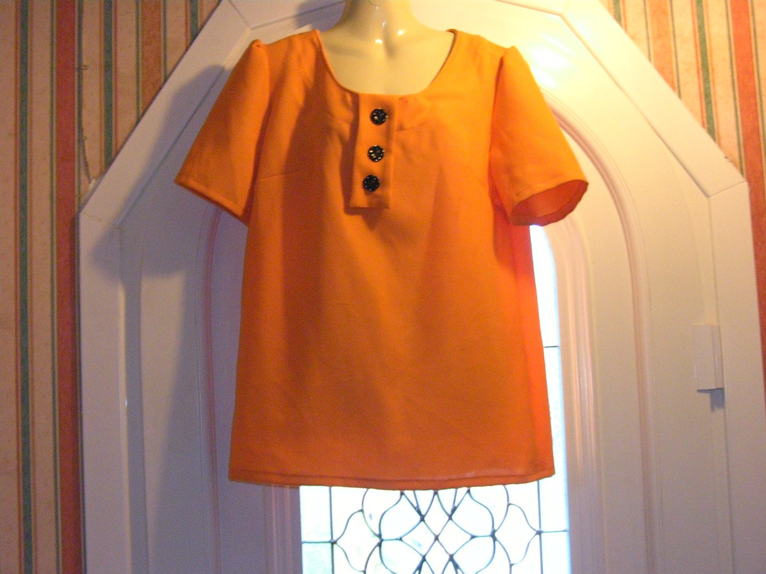 T Shirt Top - Orange Top - 60s Top - Mod Top - Short Sleeve Top - Bright Top - Womens Tops - Summer Top - Size 14 - Size 12 - Medium