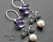 Earrings ametrine, pearl, sterling silver, silver plated