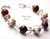 Bracelet flowers lampwork, glass, ametrine laboratory, silver plated