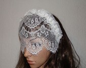 soft off white french lace mysterious veil tulle face mask headband  Alice in Wonderland bridal halloween party queen 100% handmade
