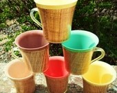 Vintage Set of 6 Thermo Temp Handled Mugs Raffiaware, Multi Colored, Thermoware, Insulated Cups, 50s-60s, Colorful Plastic Cups