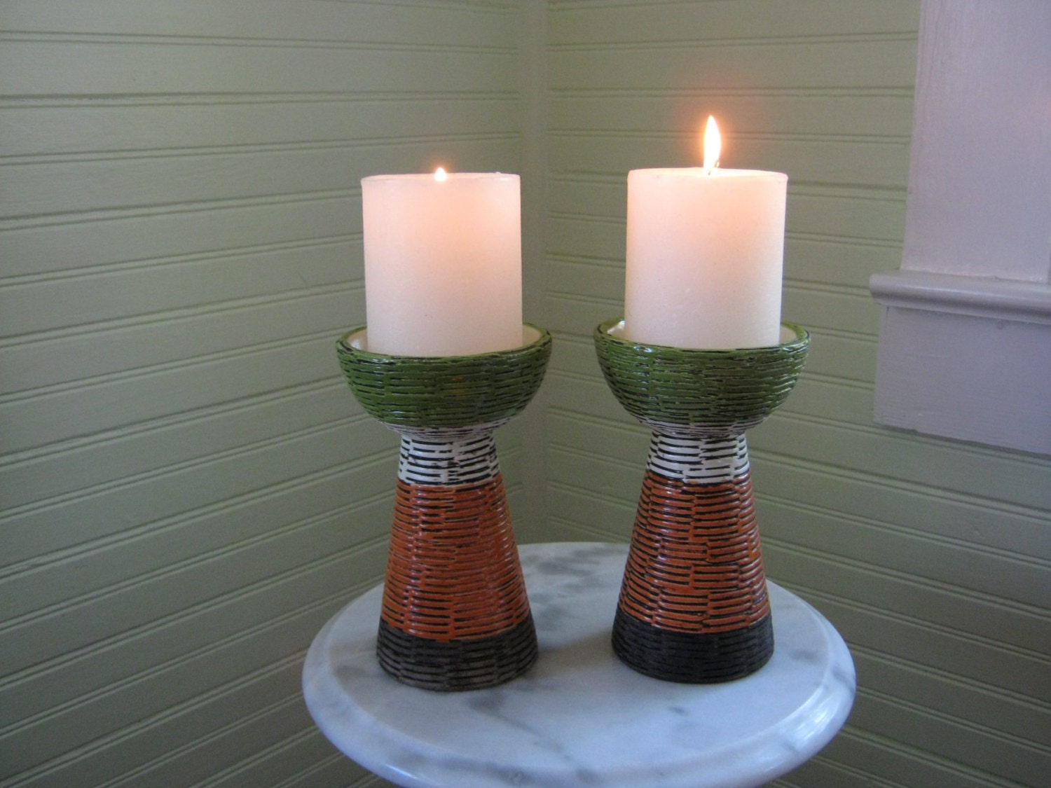 Set of 2 Rosenthal Netter Ceramic Candle Holders -- Handmade Italian Pottery --  Mid-Century Home Decor
