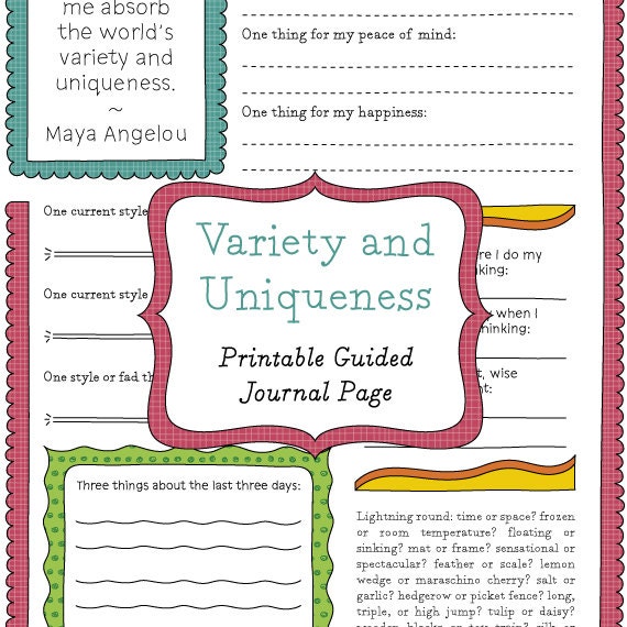 Printable Guided Journal Page - Variety and Uniqueness
