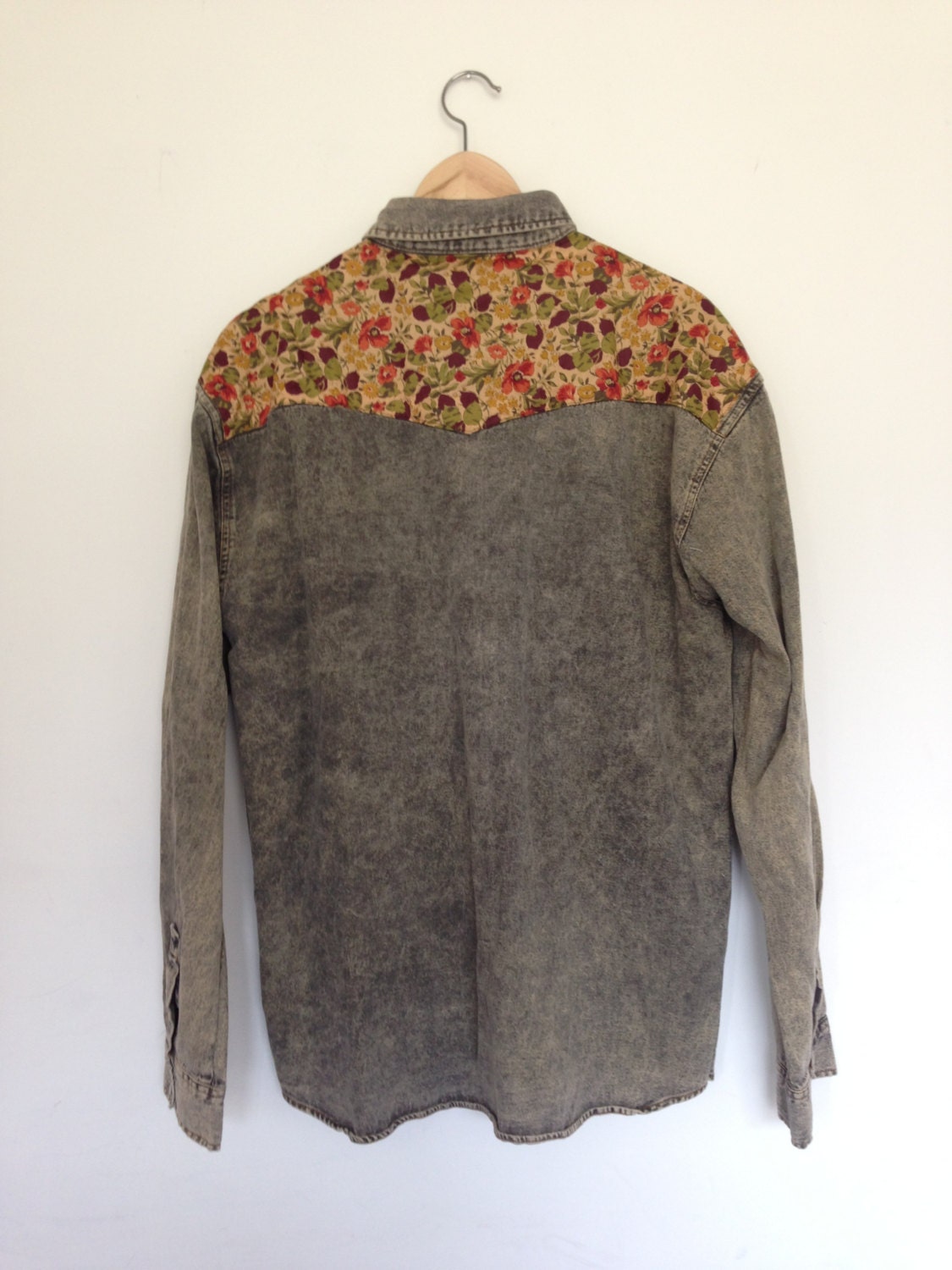 Liberty Floral Fabric Mens Vintage Denim Shirt Size M