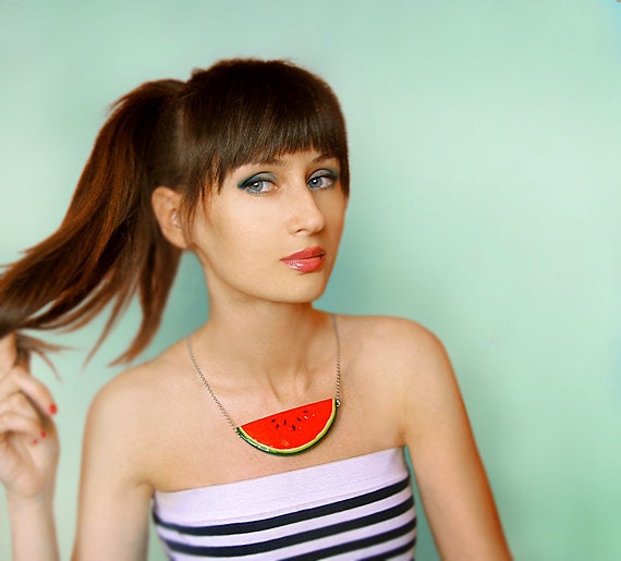 Watermelon Red Necklace, handmade, statement necklace, bright jewelry, red jewelry