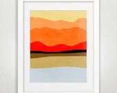 Minimalist Art Print, Abstract Landscape Art, Mid Century Modern Poster - Red, Orange, Yellow and Grey