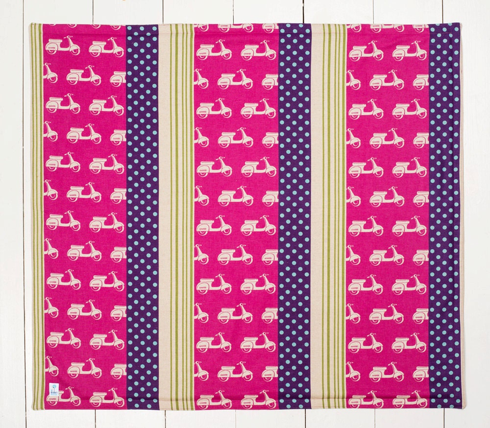 Baby Quilt /  Baby Blanket / Baby Playmat / Picnic Mat - Echino, Kokka, Pink Scooters by Etsuko Furuya