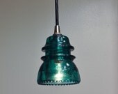 Blue Green Hemingray Vintage Glass Insulator Pendant Lamp