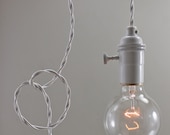 White Modern Bare Bulb Pendant Light - Simple Edison Contemporary Light Fixture - Minimalist Hanging Lamp - Ceiling Swag Lighting