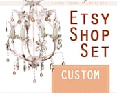 Custom ETSY SHOP SET Premade - 11 items -  peach pastel colors Modern design for your Etsy store - Etsy business kit