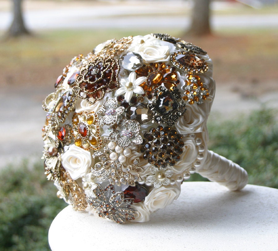 Amber Brooch Wedding Bouquet. Deposit on a made to order Heirloom bouquet
