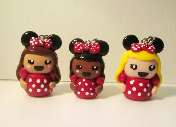 Minnie Mouse Girl Charms - Handmade Polymer Clay Charms - Disney Inspired Charms - Girls Dressed as Minnie Mouse