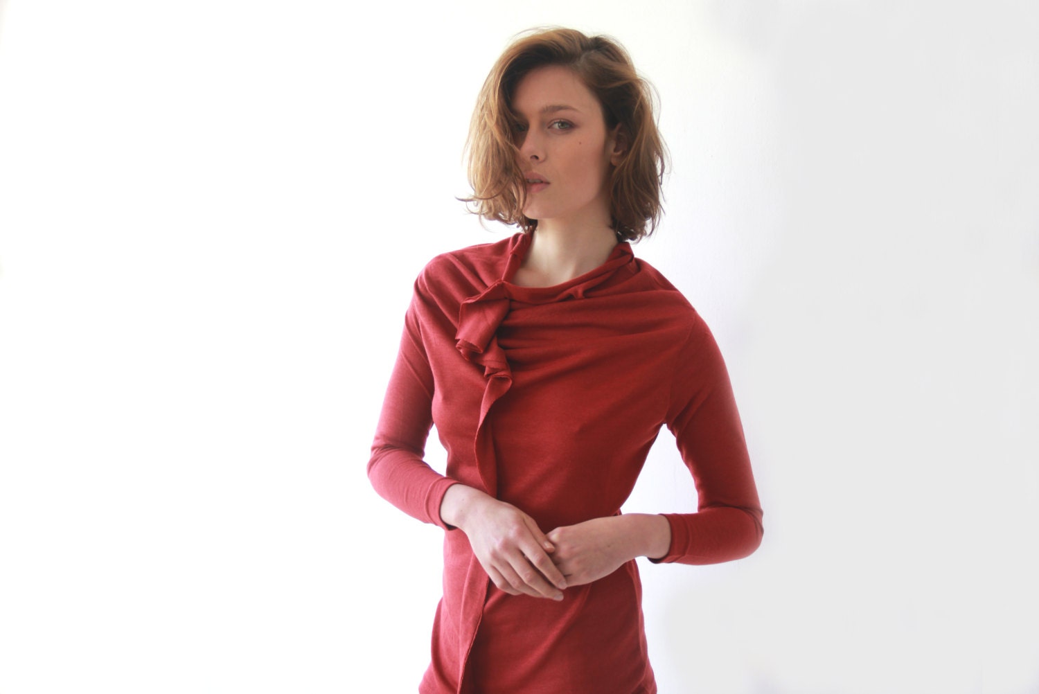 Deep Red , Soft Knit shirt , With Long Sleeves