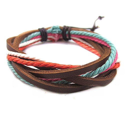 Real 3PCS Leathers and Cotton Ropes Woven Cuff Bracelet , Women's Leather Bracelet, Ropes Bracelet SL0305-1