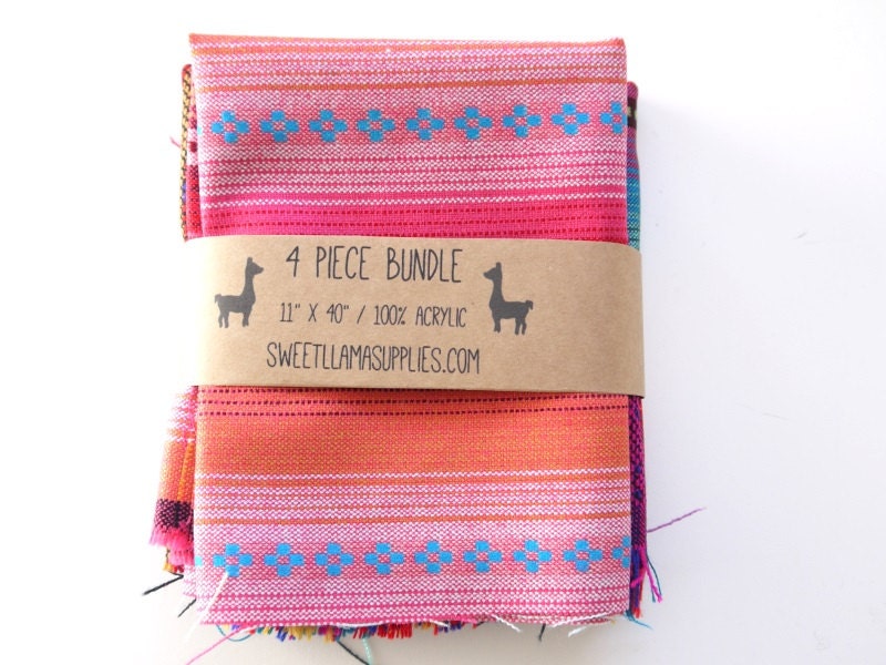 Aztec Fabric, Peruvian Fabric, Woven Tribal Fabric Bundle, 4 Large Pieces