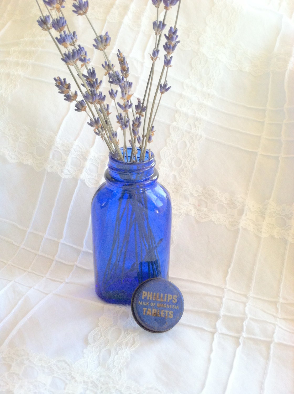 Vintage Bottle - Phillips Milk of Magnesia - Cobalt Blue/Repurposed Vase
