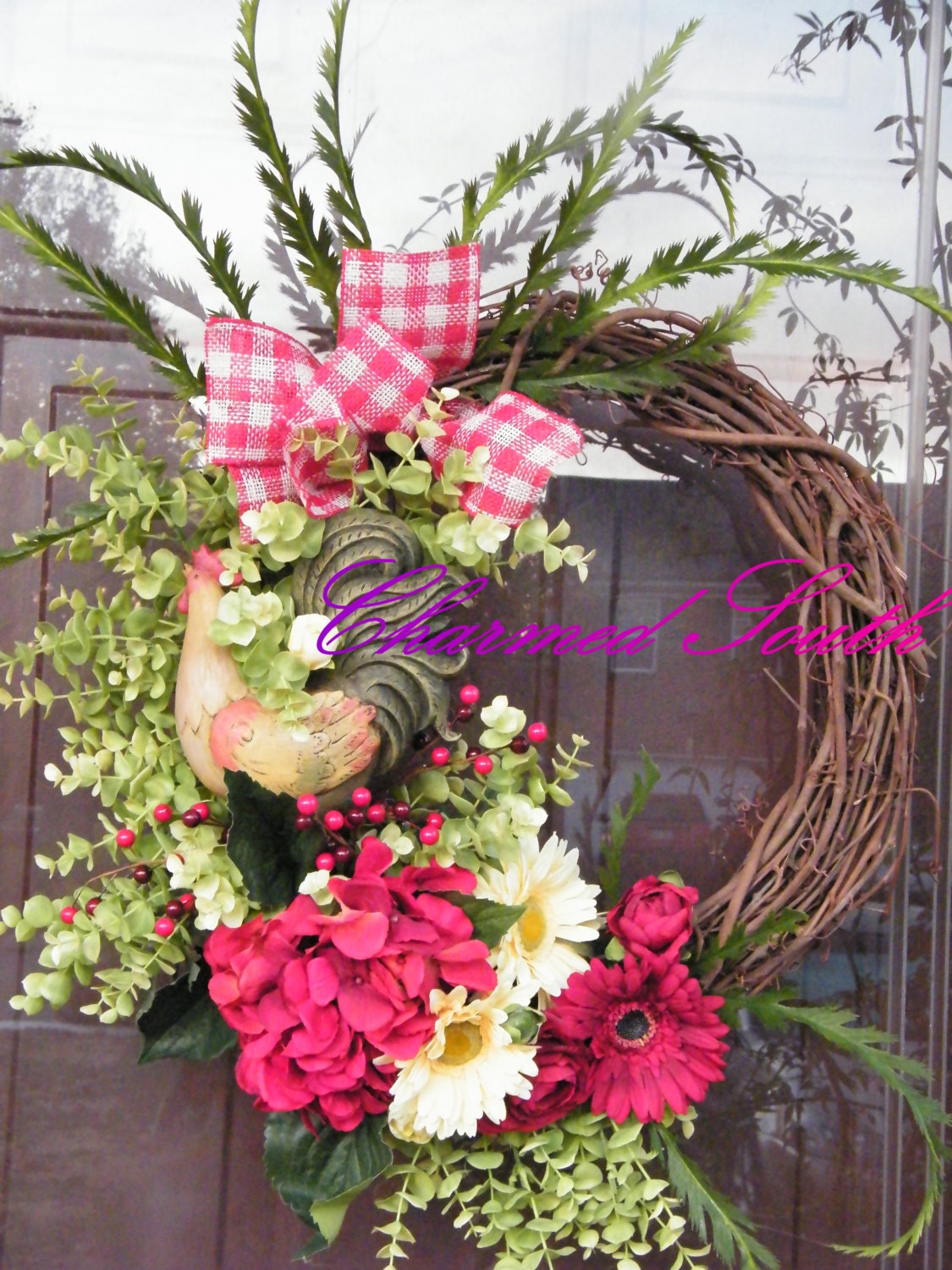 Grapevine Rooster Floral Wreath