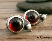 Post Earrings, Stud Earrings, Sterling Silver Earrings, Gemstone Earrings, Birthstone Jewelry, Red Garnet Cabochons 6mm