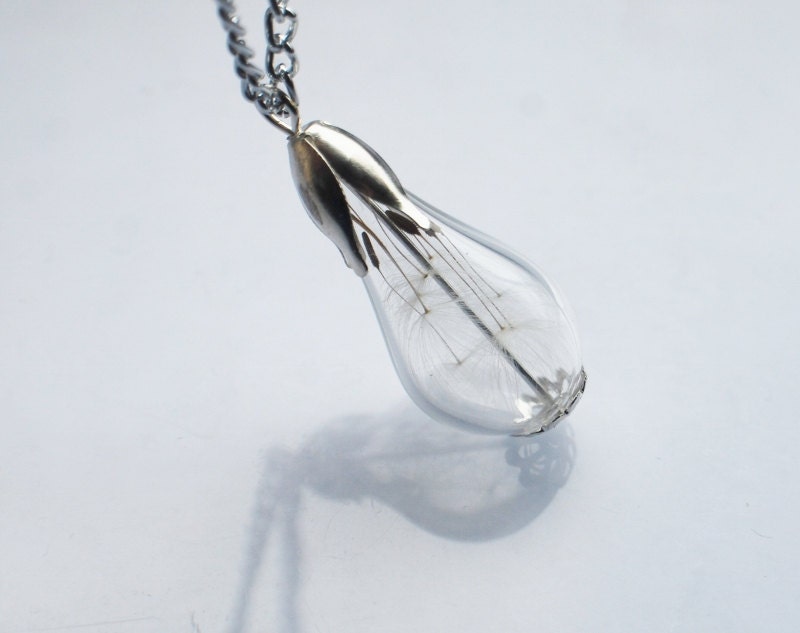 Dandelion Necklace  Hunger Games 04 Hope Glass Bead Orb Silver Necklace Botanical  Globe Beadwork