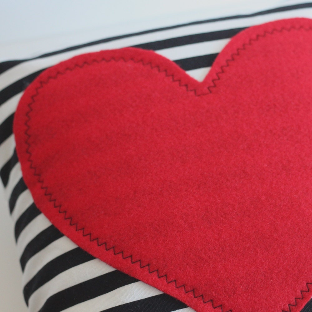 red heart pillow cover black and white striped