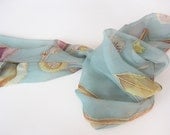 Silk scarf hand painted on chiffon Mint emerald green Summer fashion