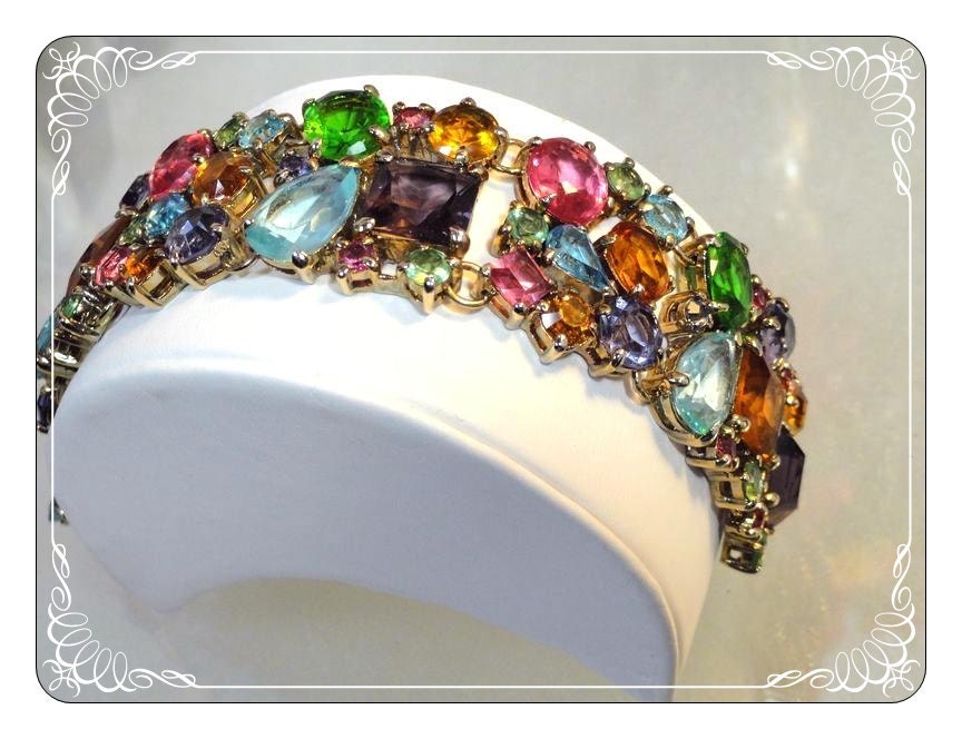 Vintage Multicolored Rhinestone Wide Bracelet   -   1025a-041913000