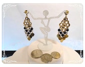Black Dangling Beads and Gold tone Hearts - Pierced Earrings   E2170a-081412000