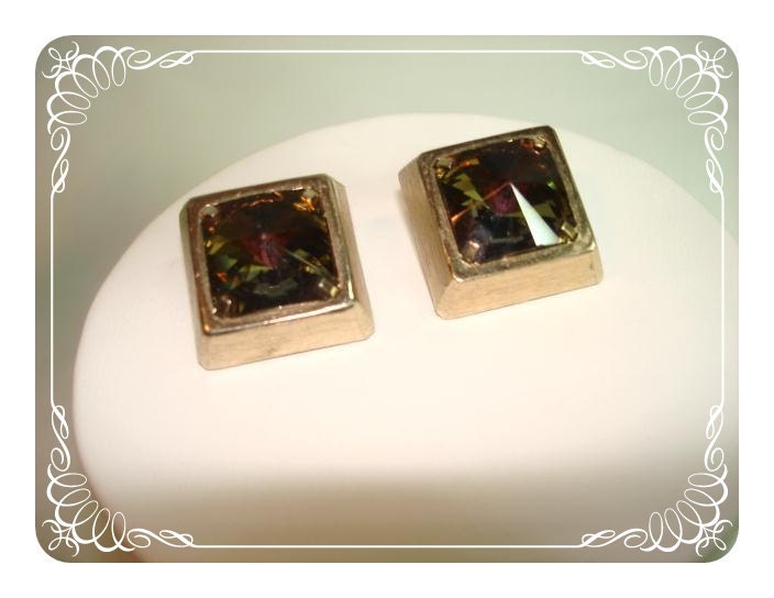 Modernist Square Watermelon Tourmaline Rivoil Earrings   E196b-04081200