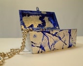Modern Jewelry Box Silver Leaf - Art Deco Home Decor - Silver and Blue Trinket Box - Keepsake Box