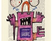 Oven Electric Robot kids wall art PRINT on salvaged vintage page book artwork poster children decor boys girls