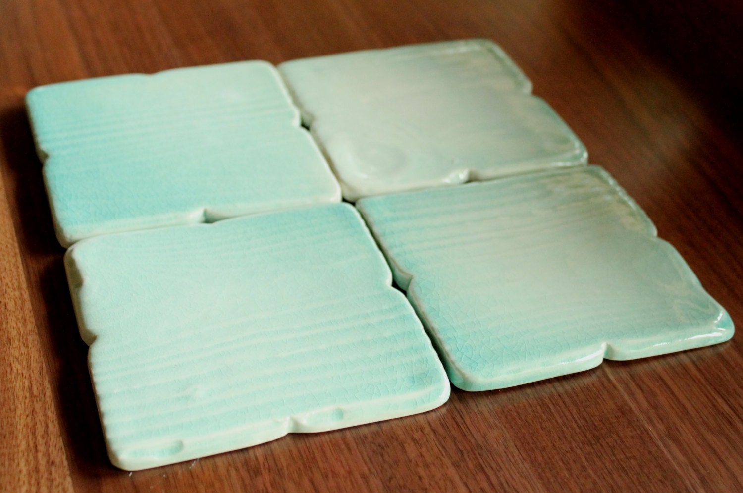 Sky Blue Wood Grain Coasters- Set of 4