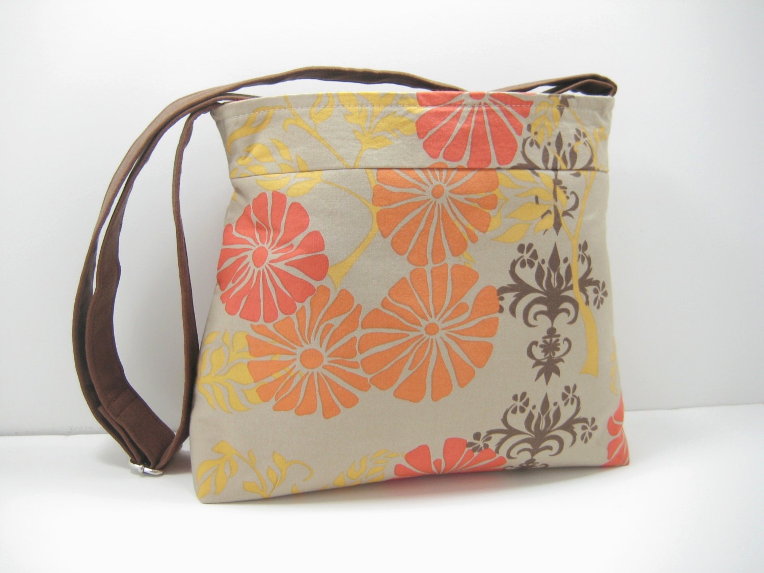 Orange Floral Purse, Floral Cross Body Bag, Small Tote, Red and Orange Floral Print, with Adjustable Strap, Ready to Ship