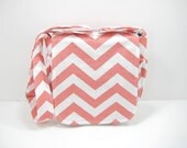 Coral Chevron Messenger, Small Messenger Bag, Cross Body Bag, Coral and Aqua, Ready to Ship