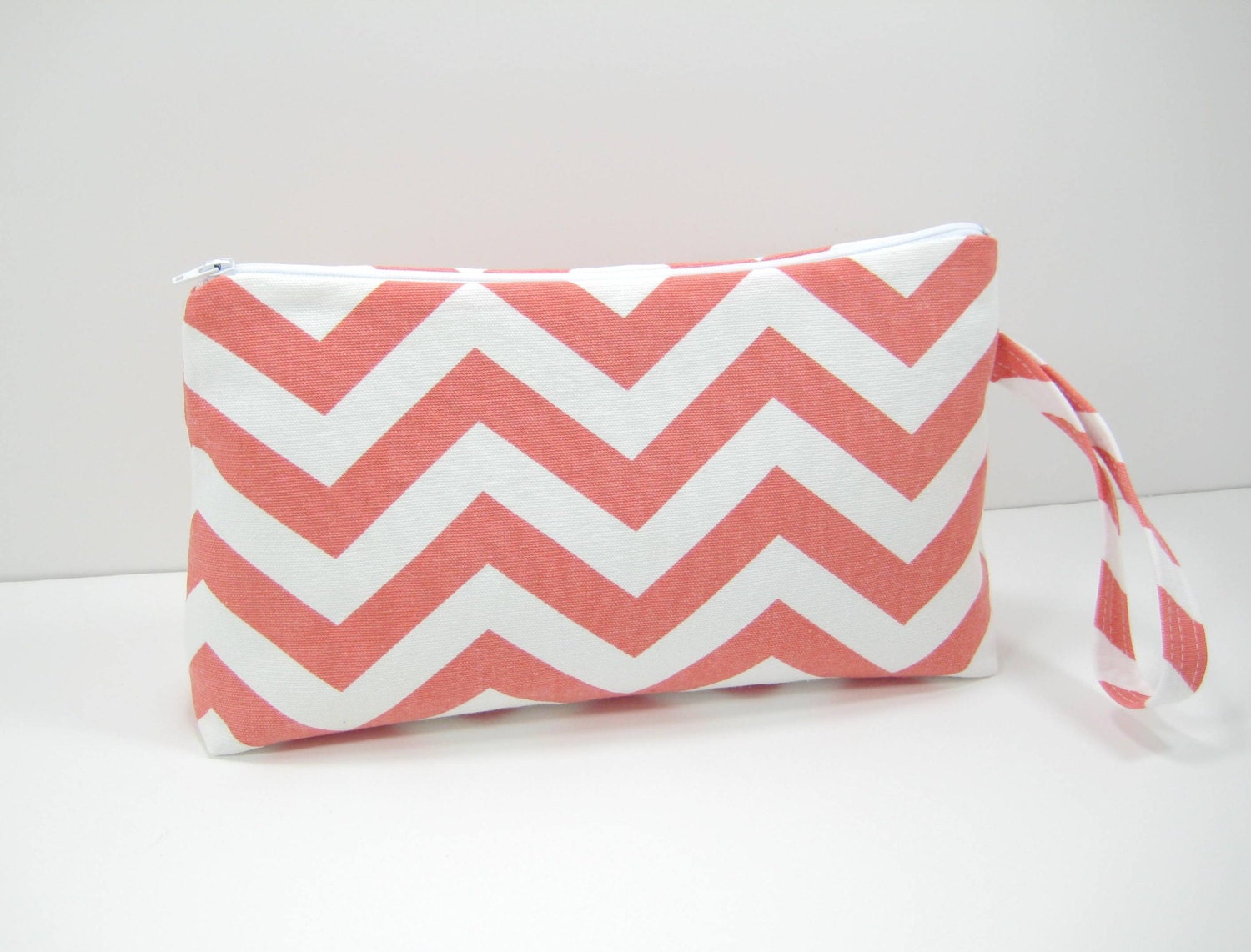 Large Chevron Pouch, Coral Chevron Pouch, Travel Pouch, Diaper Pouch, Wristlet Pouch, Ready to Ship