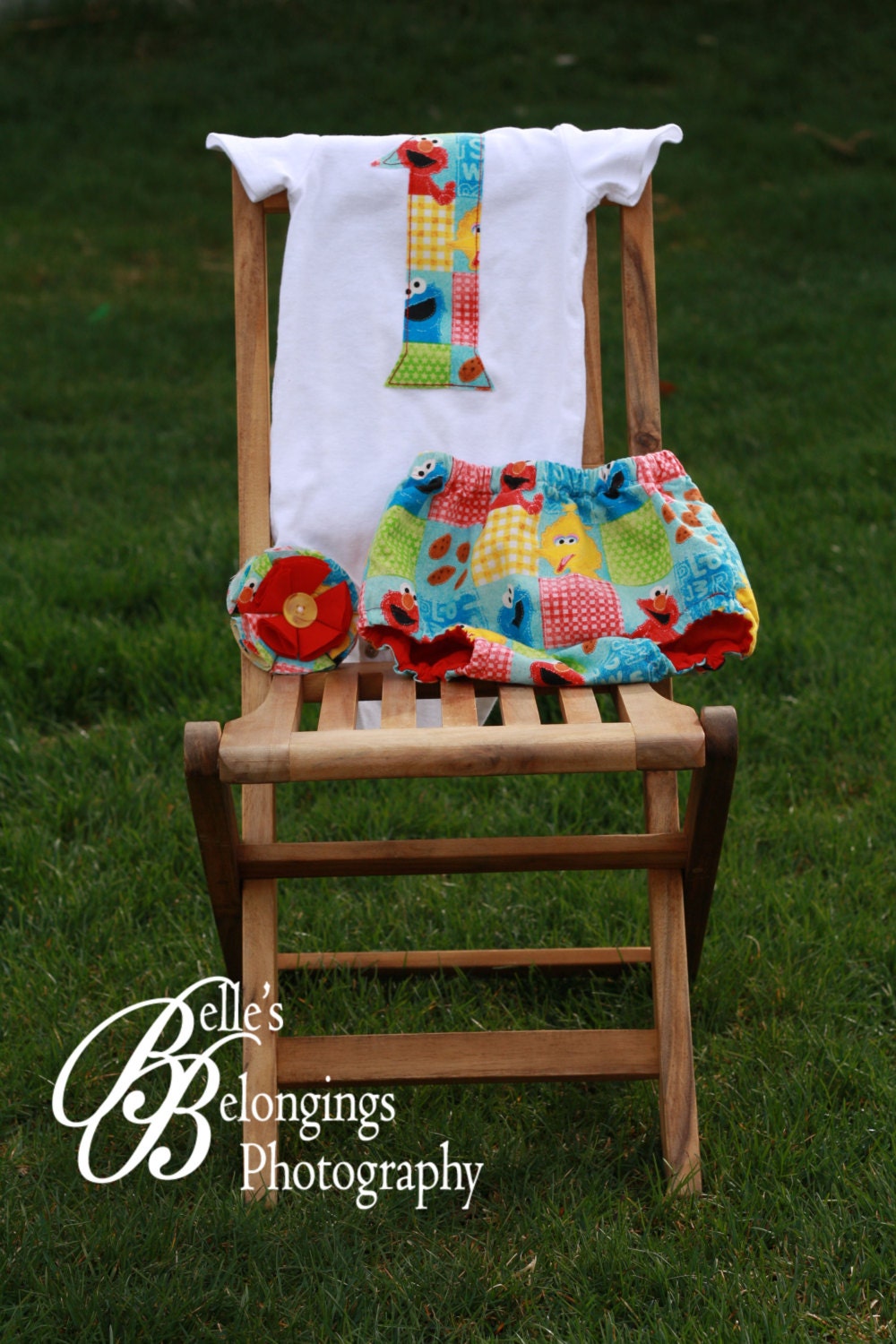 Boy's or Girls 1st Birthday Outfit-Sesame Street -Onsies, Matching Diaper Cover-Personalized