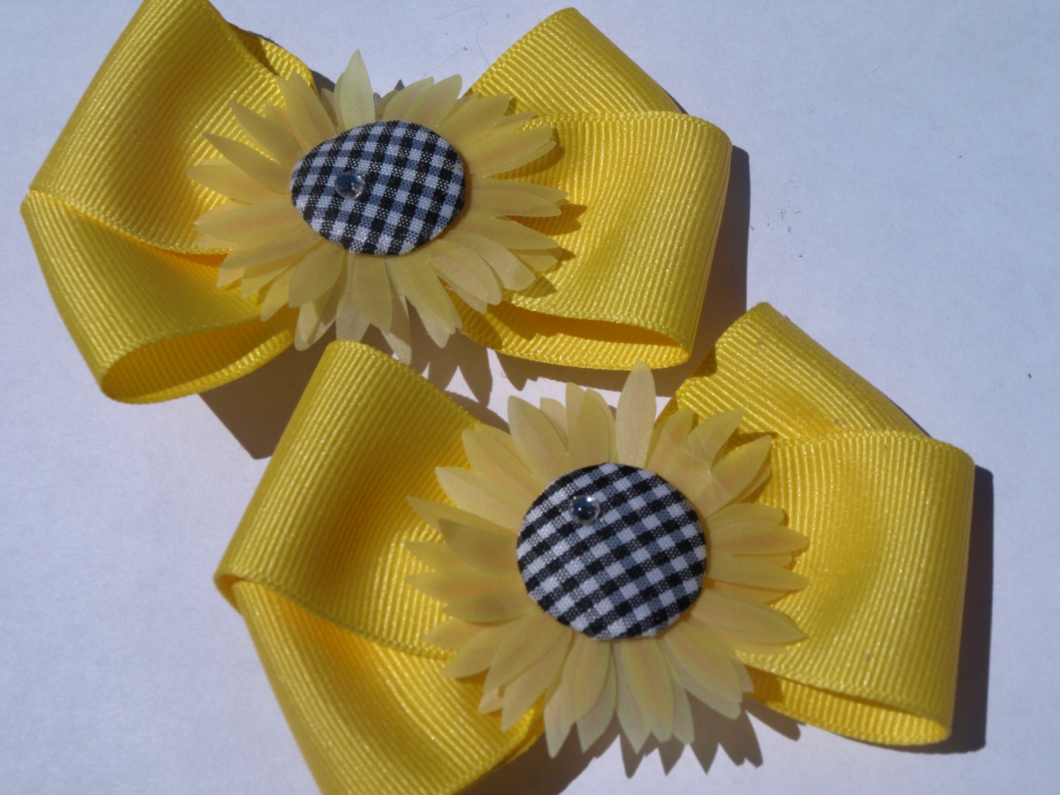 set of 2 yellow sunflower bows- pigtail hair bows- piggie clips