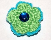 bright green and teal flower clip- summer hair accessories- girls button hair flower