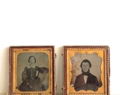 Vintage Tin type photos of couple in photo book frame