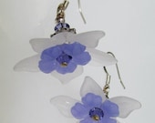 Lucite Flower Bead Dangle Earrings- White Plumeria and Blue Camelia