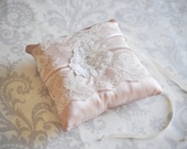 Ring Bearer Pillow, Blush Pink Wedding Pillow with Vintage Lace, Silk Beaded Lace Vintage Style