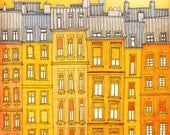 Paris illustration - Yellow facade - Fine art illustration,Fine art prints,Art Posters,Paris art,Yellow,Paris decor,Wall art,wall decor