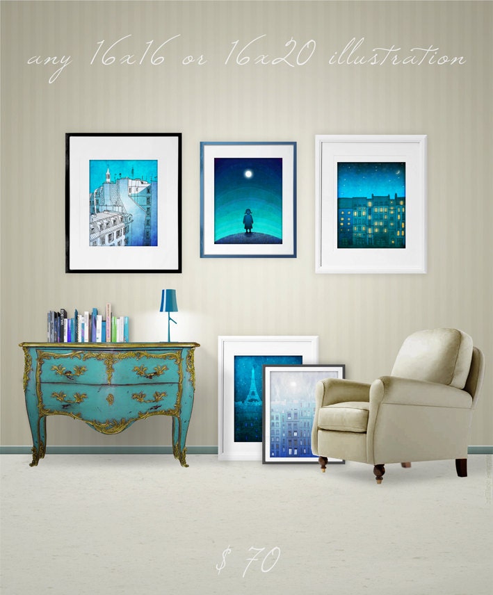 ANY 16x16" or 16x20" illustration print - Art illustration print  - Custom sizes