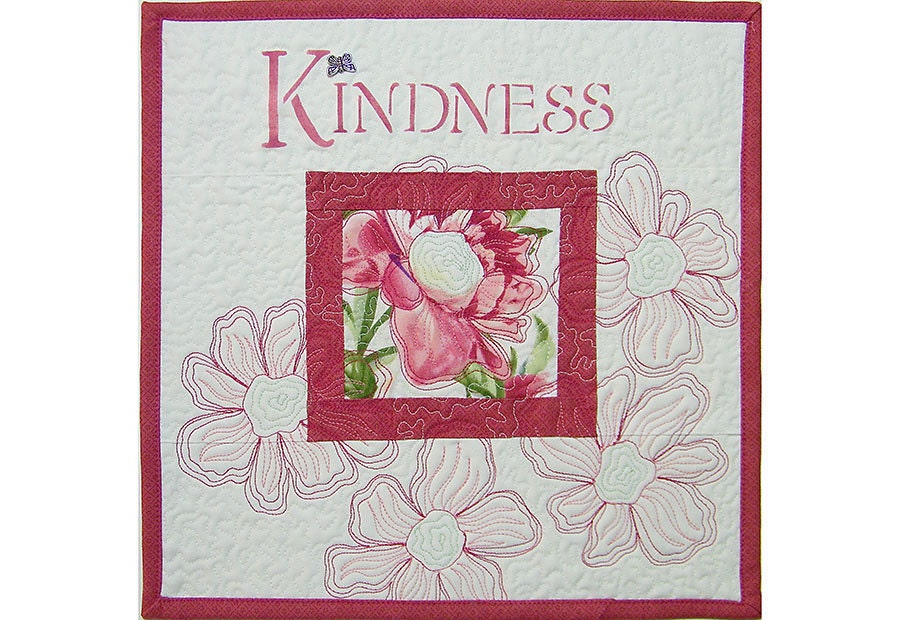 Kindness Wall Hanging Quilt, Fiber Art, Pink and Green, Valentine Gift