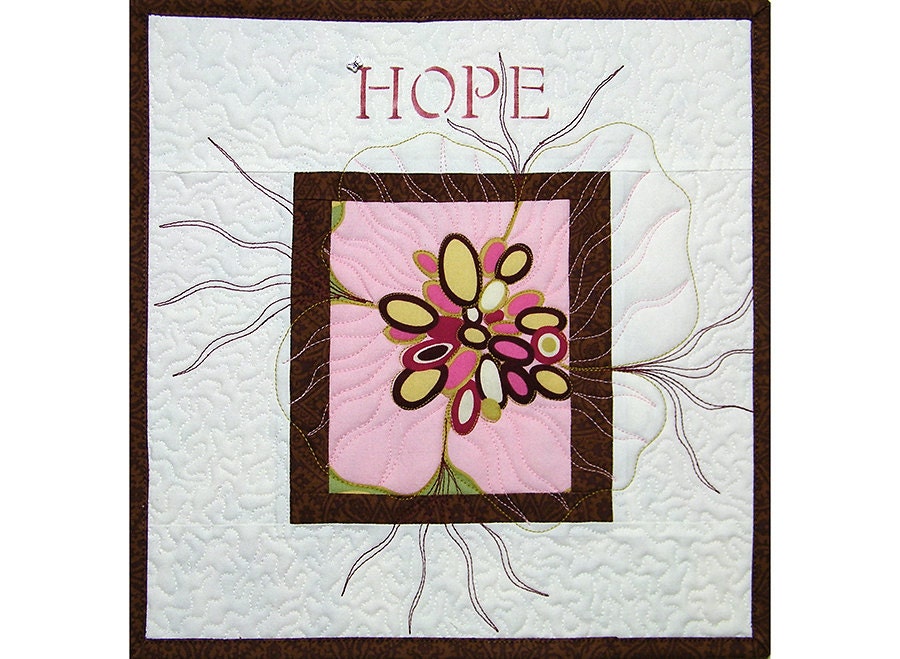 Patchwork Inspirational Word Quilt, Art Quilt, Pink and Brown